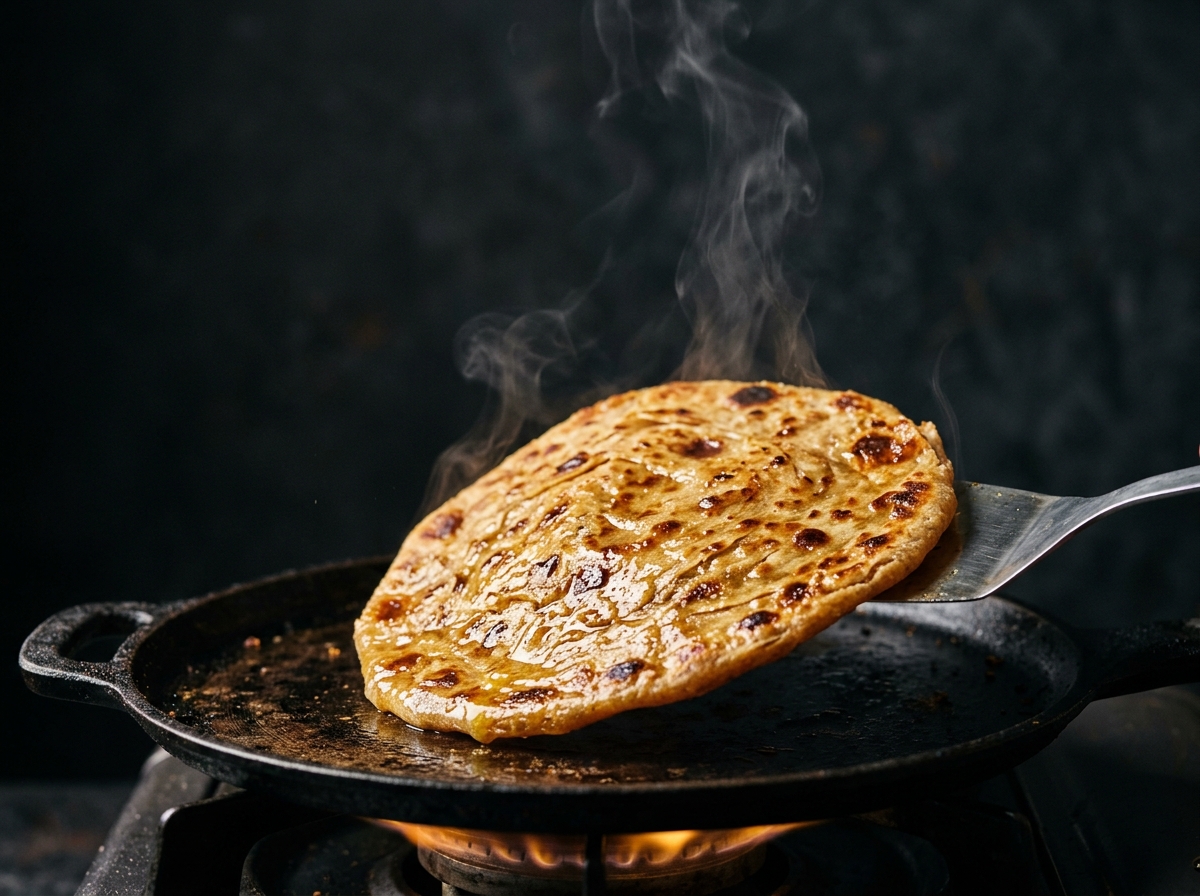 Golden crispy whole wheat paratha roasted with pure desi ghee